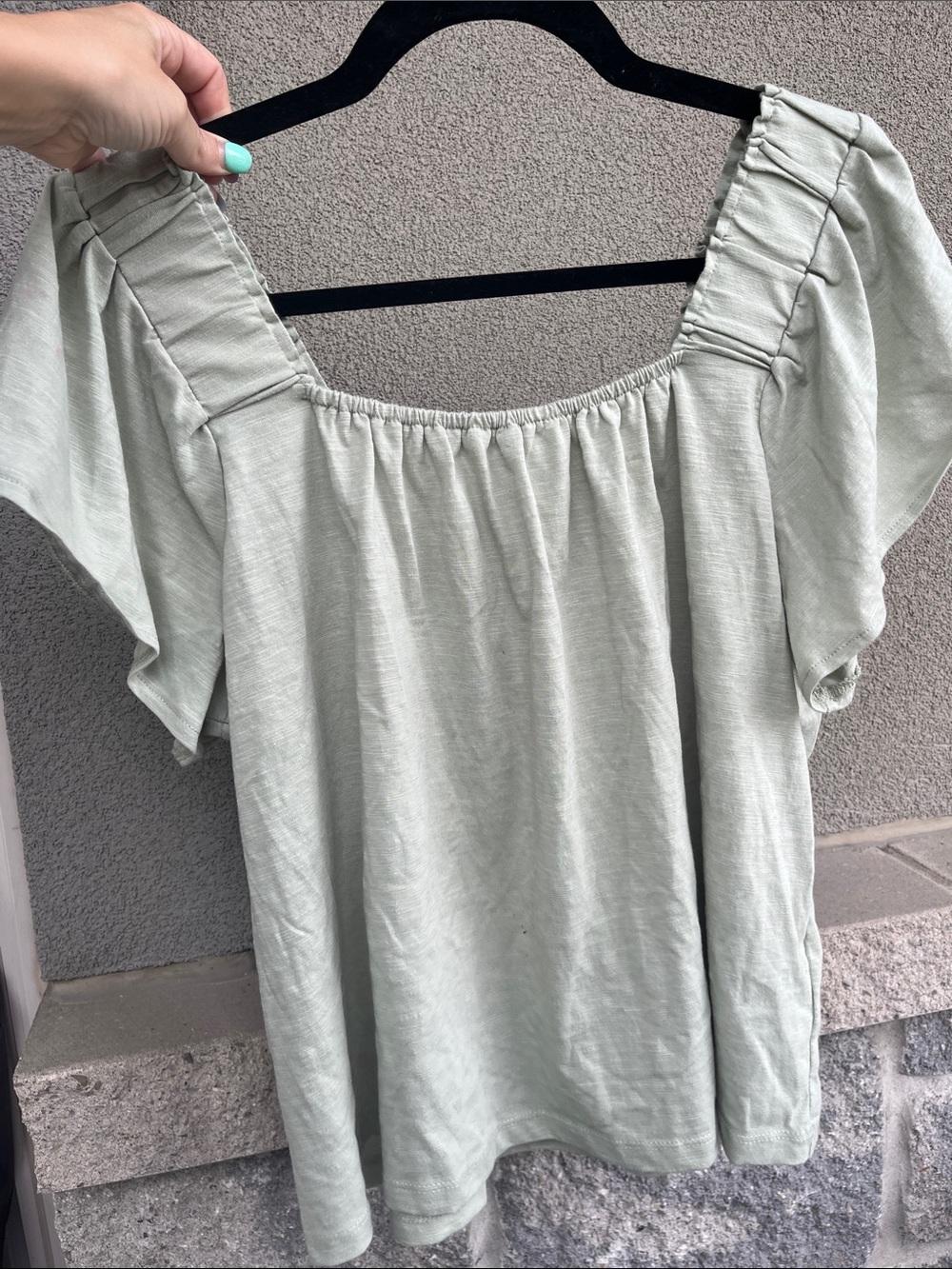 Light Sage Peasant Square-Neck Top (size M)